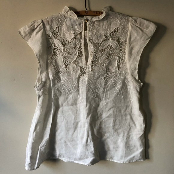 Ulla Johnson Top Ivory Short Sleeve Lace Linen 4 - Picture 7 of 11
